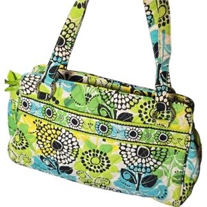 Vera Bradley Purse Floral Green and Blue Quilted Bag - 3 Zippers